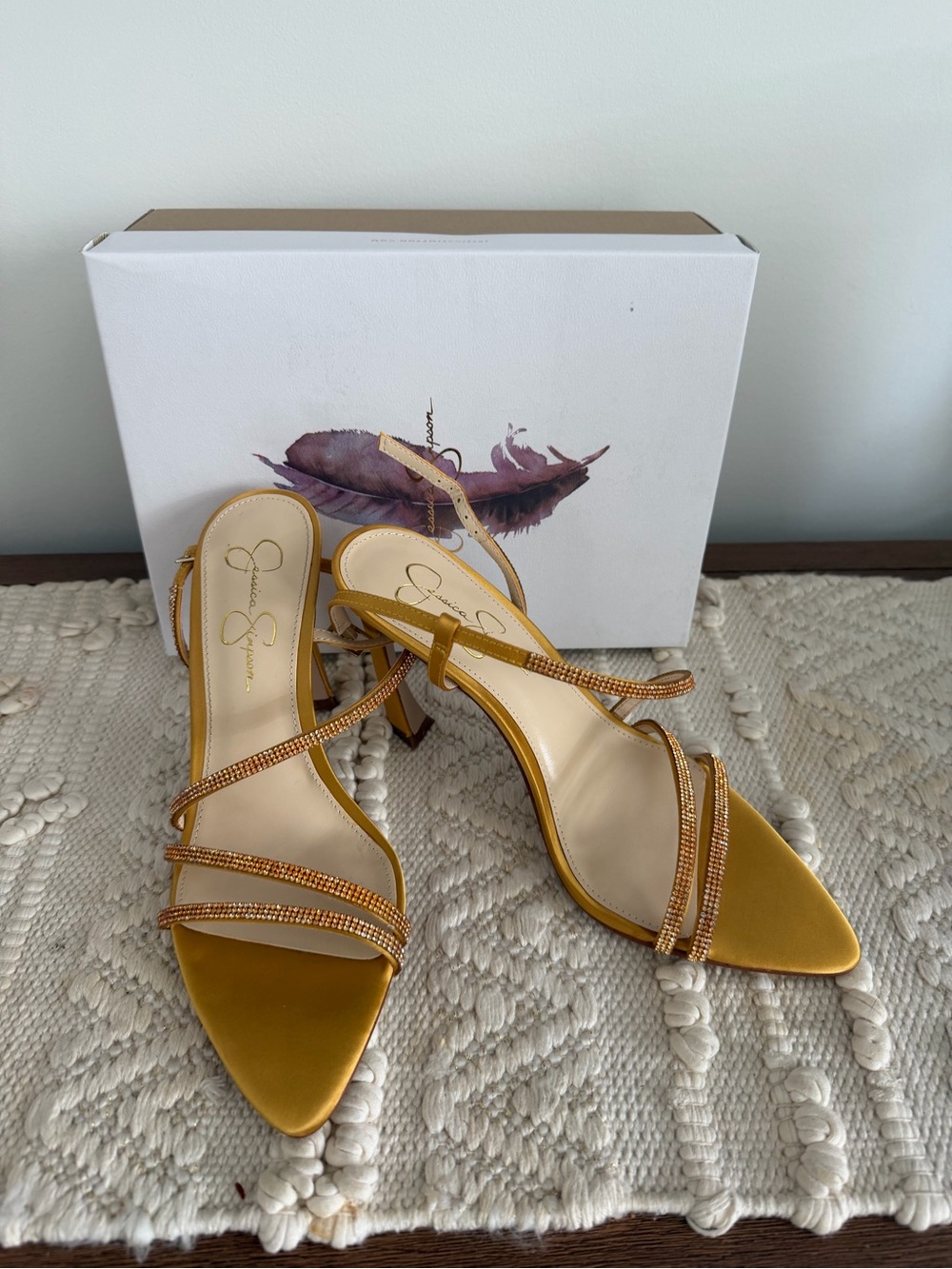 Jessica Simpson Golden Yellow Strappy Crystal Slingback Heels